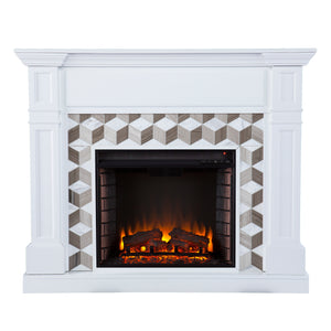 Classic electric fireplace w/ modern marble surround Image 3