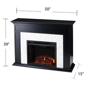 Fireplace mantel w/ authentic marble surround in eye-catching herringbone layout Image 9