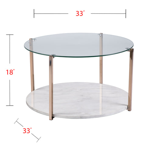 Round glass-top coffee table w/ imitation stone shelf Image 8