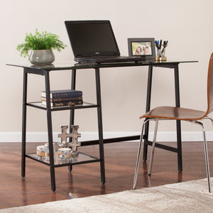 Simple sawhorse desk w/ wide-beveled glass top Image 1