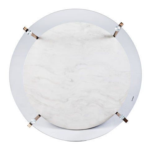 Image of Round glass-top coffee table w/ imitation stone shelf Image 6