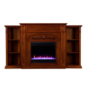 Handsome bookcase fireplace w/ striking woodwork details Image 3