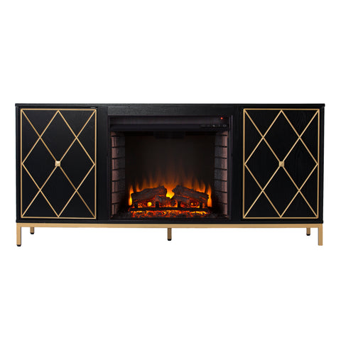 Image of Electric media fireplace w/ modern gold accents Image 3