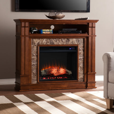 Image of Electric media fireplace w/ faux granite surround Image 3