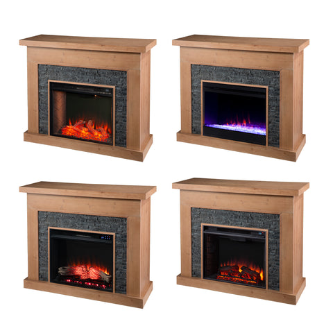 Image of Touch screen electric fireplace w/ faux stone surround Image 9
