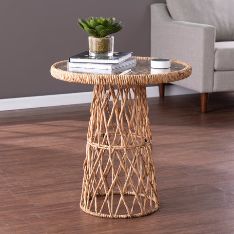 Image of Round accent table w/ inset glass top Image 1