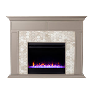 Fireplace mantel w/ authentic marble surround in eye-catching hexagon layout Image 5