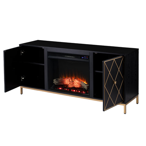 Image of Electric media fireplace w/ modern gold accents Image 2
