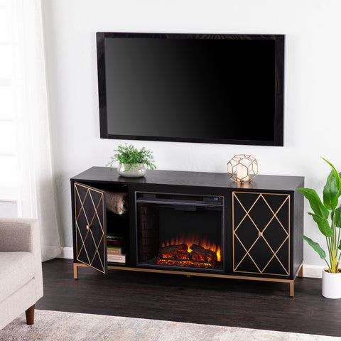 Image of Electric media fireplace w/ modern gold accents Image 6
