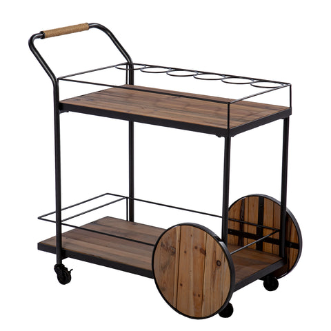 Reclaimed wood bar cart w/ wheels Image 8