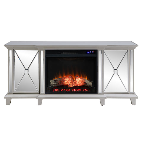 Image of Mirrored media fireplace with storage cabinets Image 3
