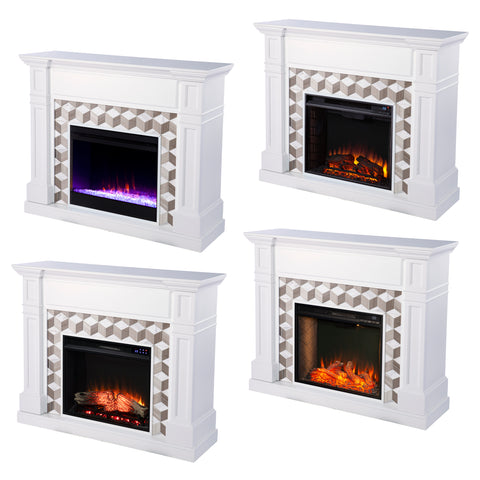 Image of Classic electric fireplace w/ modern marble surround Image 8