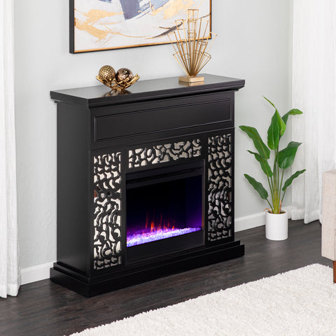 Image of Modern electric fireplace w/ mirror accents Image 3