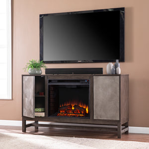 Fireplace media console w/ textured doors Image 3