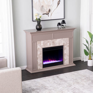 Fireplace mantel w/ authentic marble surround in eye-catching hexagon layout Image 4