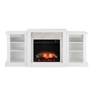 Low profile bookcase fireplace w/ faux stone surround Image 3