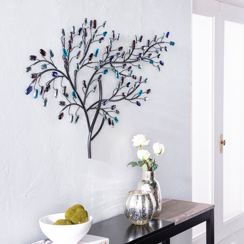 Tree-inspired wall décor with multicolor glass accents Image 1