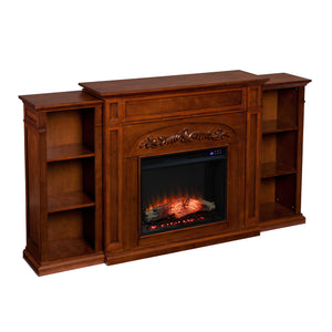 Handsome bookcase fireplace w/ striking woodwork details Image 4