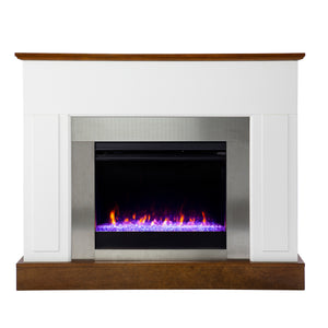 Electric fireplace with color changing flames and metal surround Image 3