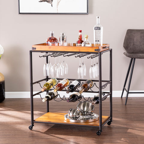 Image of Kitchen cart with wine rack and glassware storage Image 1