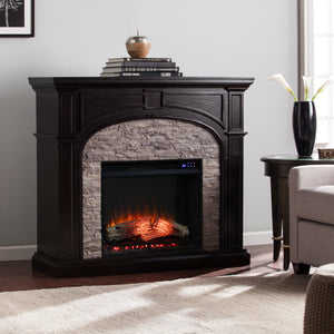 Electric fireplace w/ stacked stone surround Image 1
