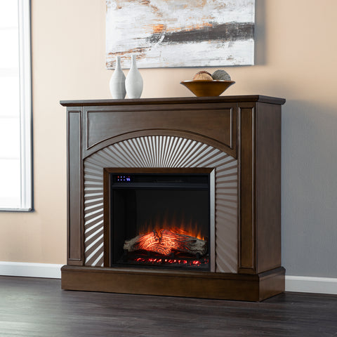 Image of Two-tone electric fireplace w/ textured silver surround Image 1