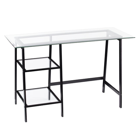 Image of Simple sawhorse desk w/ wide-beveled glass top Image 5