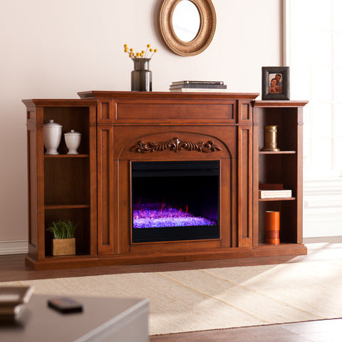 Image of Handsome bookcase fireplace w/ striking woodwork details Image 1