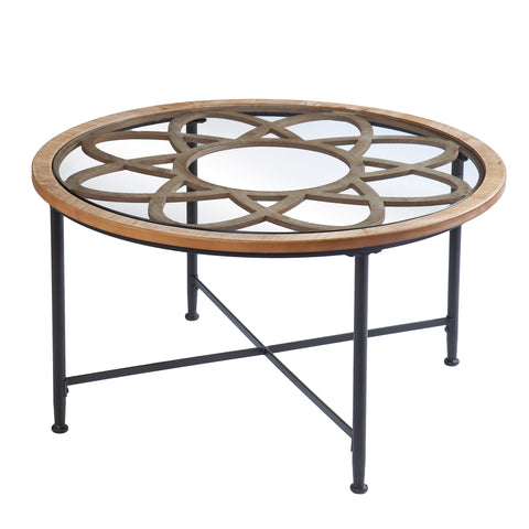 Image of Round coffee table with inset glass top Image 4
