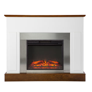 Sleek electric fireplace with metallic surround Image 4