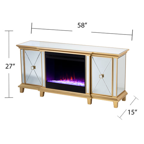 Image of Mirrored media fireplace with storage cabinets and color changing firebox Image 8