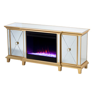 Mirrored media fireplace with storage cabinets and color changing firebox Image 7