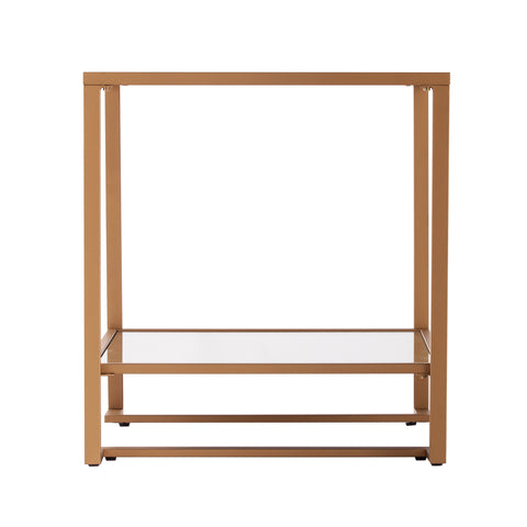 Image of Square glass and mirror side table w/ open shelf Image 3