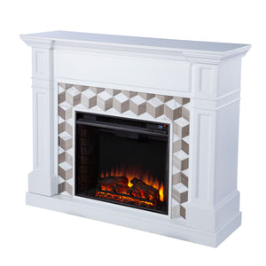 Classic electric fireplace w/ modern marble surround Image 4