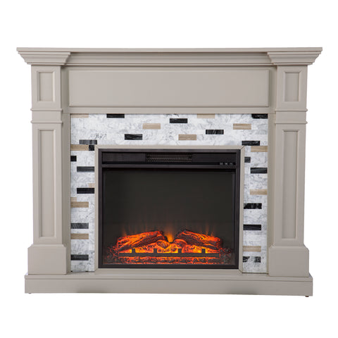 Classic electric fireplace with multicolor marble surround Image 5