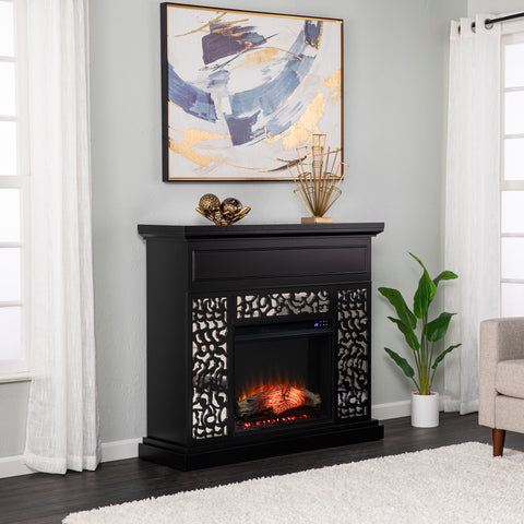 Image of Modern electric fireplace w/ mirror accents Image 1