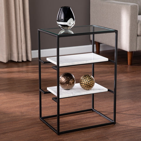 Image of 3-tier accent table w/ glass top Image 1