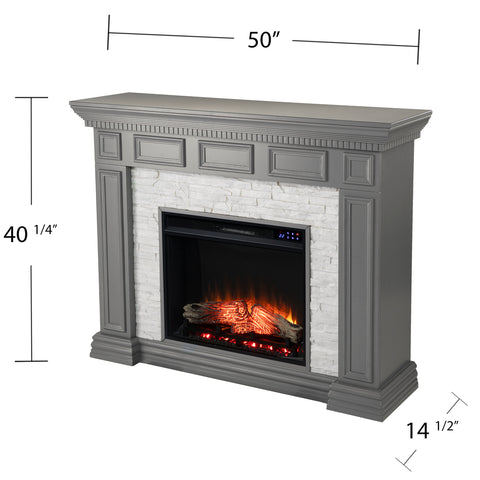 Image of Classic electric fireplace w/ stacked faux stone surround Image 7