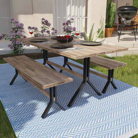 Image of Outdoor dining set with 2 benches Image 1