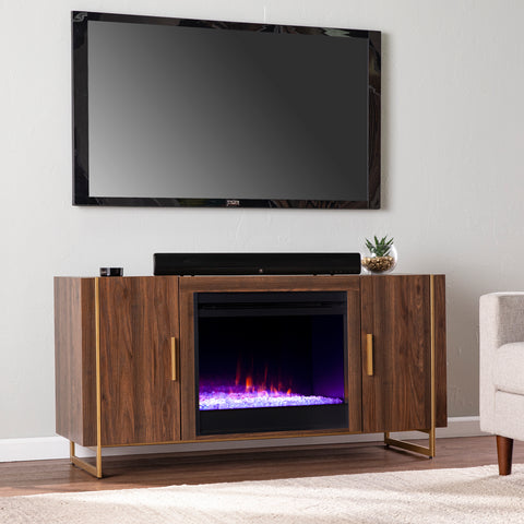 Image of Fireplace media console w/ gold accents Image 1