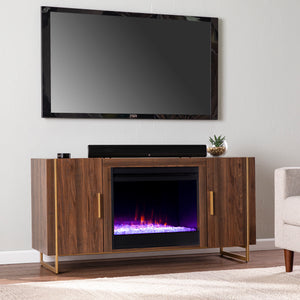 Fireplace media console w/ gold accents Image 1