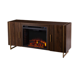 Fireplace media console w/ gold accents Image 3