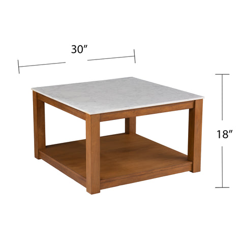 Image of Faux marble top coffee table w/ display storage Image 7