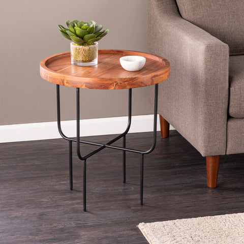 Image of Round side table w/ tray-top look Image 1