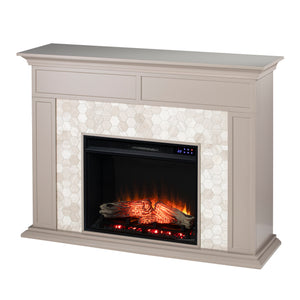 Fireplace mantel w/ authentic marble surround in eye-catching hexagon layout Image 7