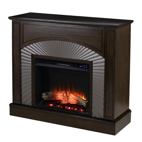 Image of Two-tone electric fireplace w/ textured silver surround Image 5