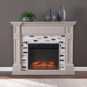 Classic electric fireplace with multicolor marble surround Image 1