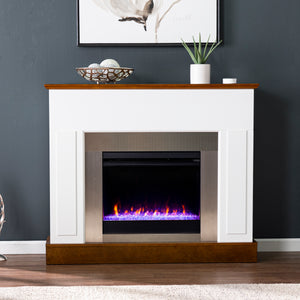 Electric fireplace with color changing flames and metal surround Image 1