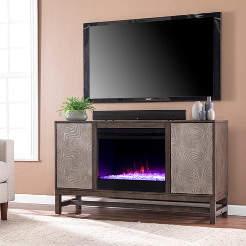 Image of Fireplace media console w/ textured doors Image 1