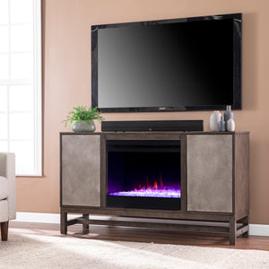 Fireplace media console w/ textured doors Image 1
